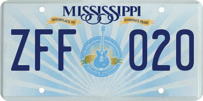 MS license plate ZFF020