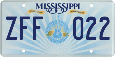 MS license plate ZFF022