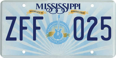 MS license plate ZFF025