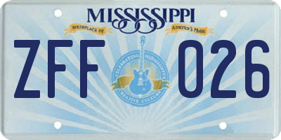 MS license plate ZFF026