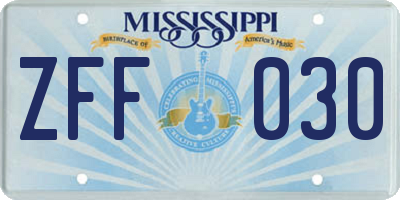 MS license plate ZFF030