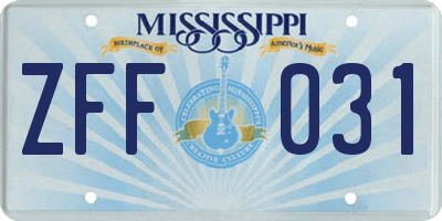MS license plate ZFF031