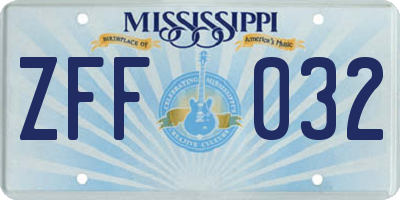 MS license plate ZFF032
