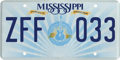 MS license plate ZFF033