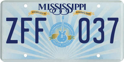 MS license plate ZFF037