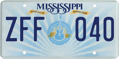 MS license plate ZFF040