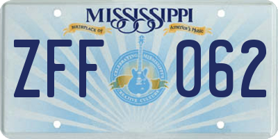 MS license plate ZFF062