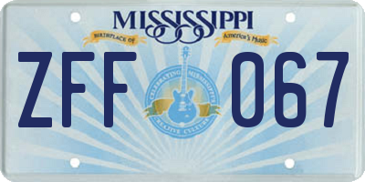 MS license plate ZFF067