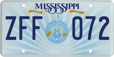 MS license plate ZFF072