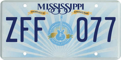 MS license plate ZFF077