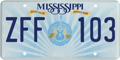 MS license plate ZFF103