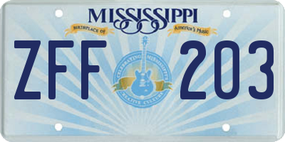 MS license plate ZFF203