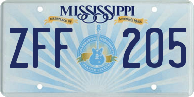 MS license plate ZFF205