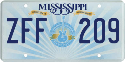 MS license plate ZFF209
