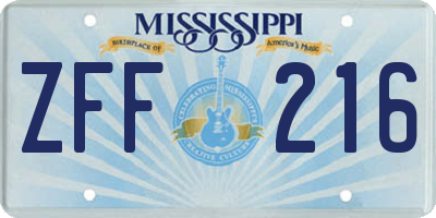 MS license plate ZFF216