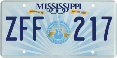 MS license plate ZFF217