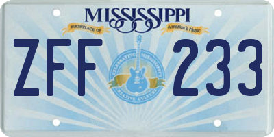 MS license plate ZFF233