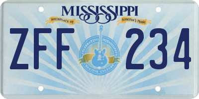 MS license plate ZFF234
