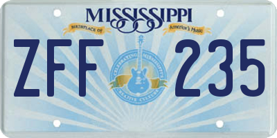 MS license plate ZFF235