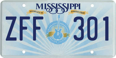 MS license plate ZFF301