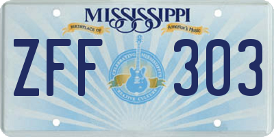 MS license plate ZFF303