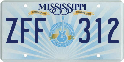 MS license plate ZFF312