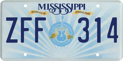 MS license plate ZFF314