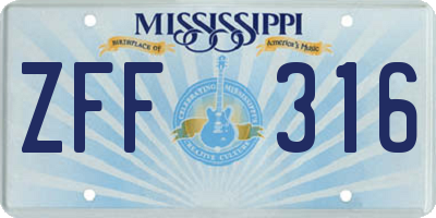 MS license plate ZFF316