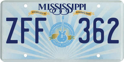 MS license plate ZFF362