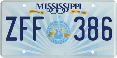 MS license plate ZFF386