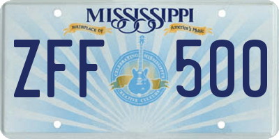 MS license plate ZFF500