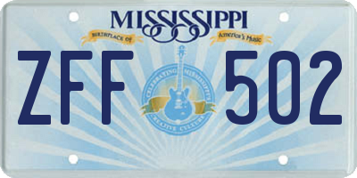 MS license plate ZFF502