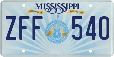 MS license plate ZFF540