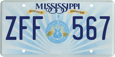 MS license plate ZFF567