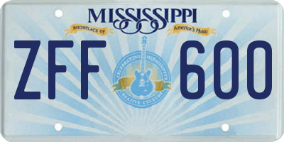MS license plate ZFF600