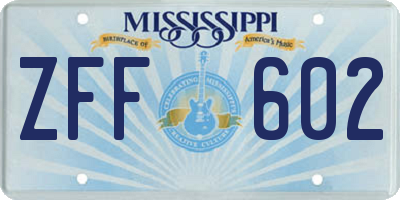 MS license plate ZFF602