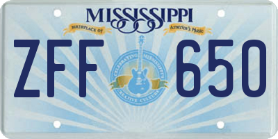 MS license plate ZFF650