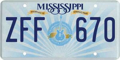 MS license plate ZFF670