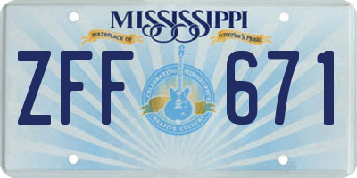 MS license plate ZFF671