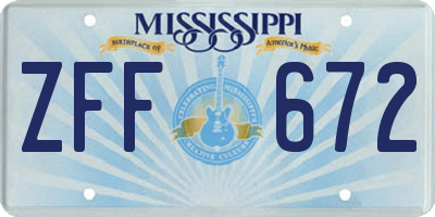 MS license plate ZFF672