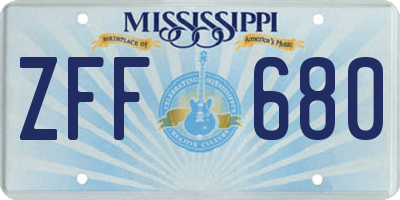 MS license plate ZFF680