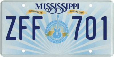 MS license plate ZFF701