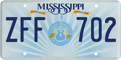 MS license plate ZFF702