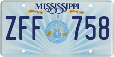 MS license plate ZFF758