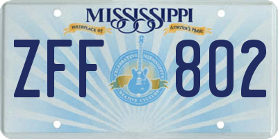 MS license plate ZFF802