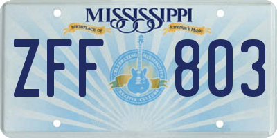 MS license plate ZFF803