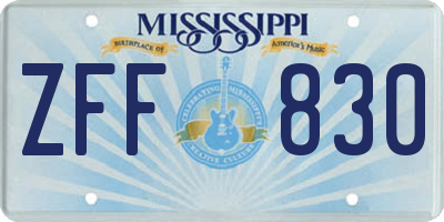 MS license plate ZFF830