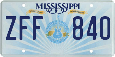 MS license plate ZFF840