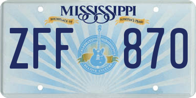 MS license plate ZFF870