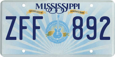 MS license plate ZFF892